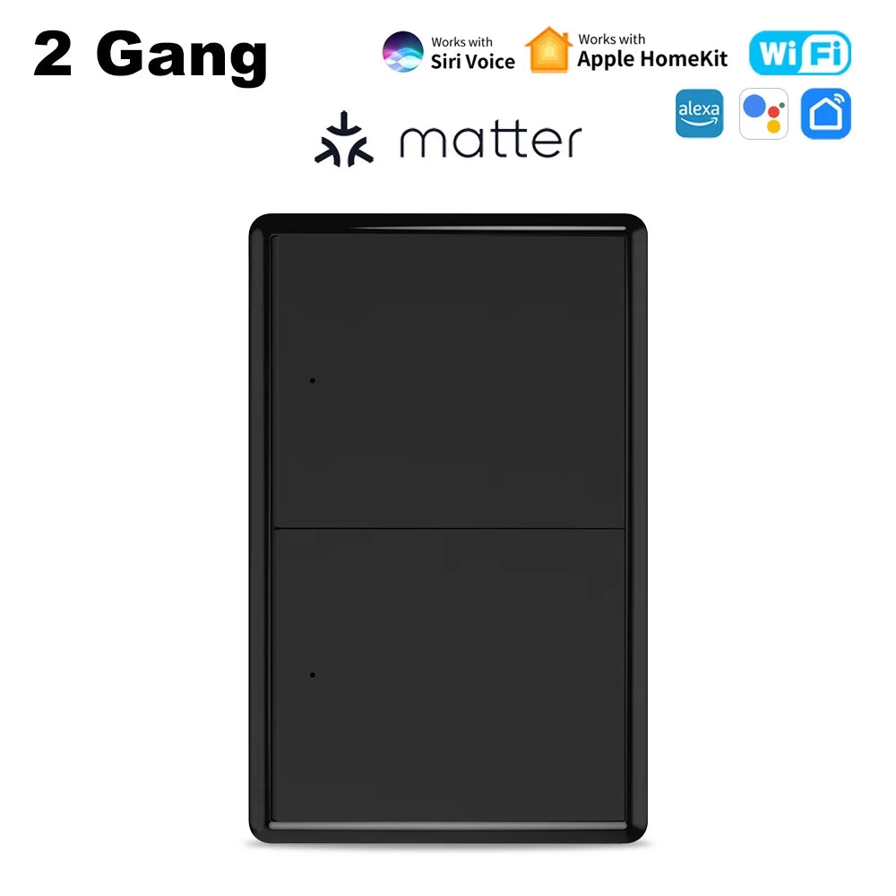 Manhot Matter WiFi Smart Wall Light Switch 1 2 3 4 Gangs with Neutral Wire Push  Physical Light Switches work with Homekit App