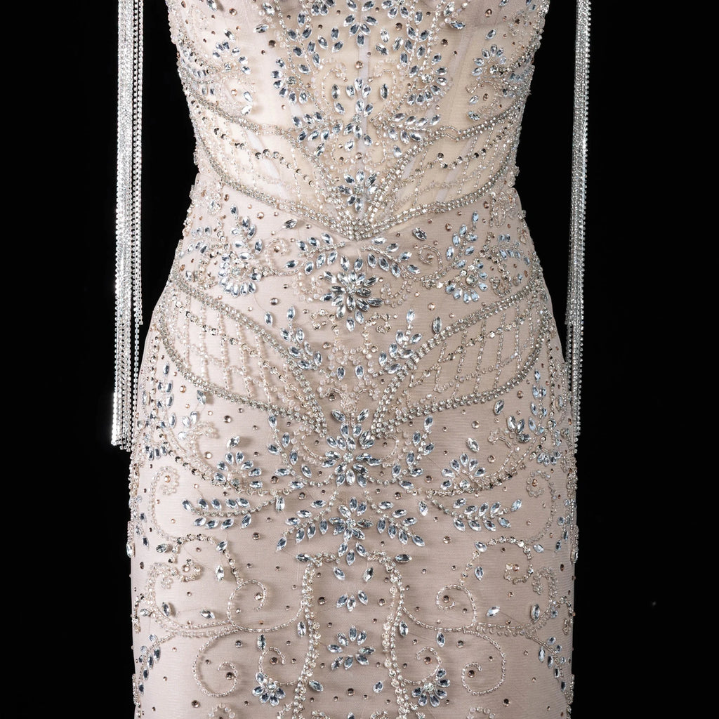Sharon Said Luxury Mermaid Women's Formal Evening Dress Tassel Crystal High Collar Beaded Saudi Party Gowns SS182 Customized