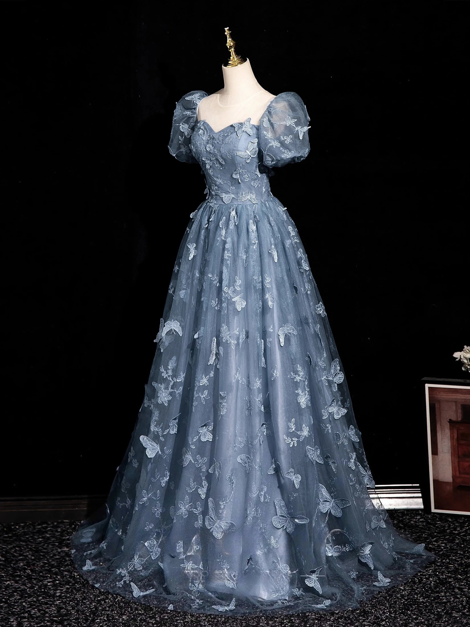 Tulle 3D Butterfly Prom Dresses for Women Formal Evening Party Dress Blue Dress Dress Adult Ceremony Birthday Graduation