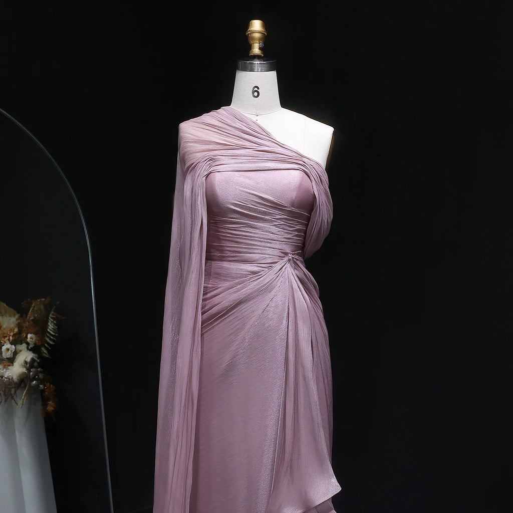Sharon Said 2026 Women's Elegant Evening Dresses with Draped Cape Formal Birthday Gown Pink One Shoulder Arabic SF199 Customized