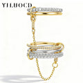 5pcs Gold Plated Linked Chain Stackable Rings for Women Statement Cubic Zirconia Interlocking Rings Multi-Link Connected Jewelry