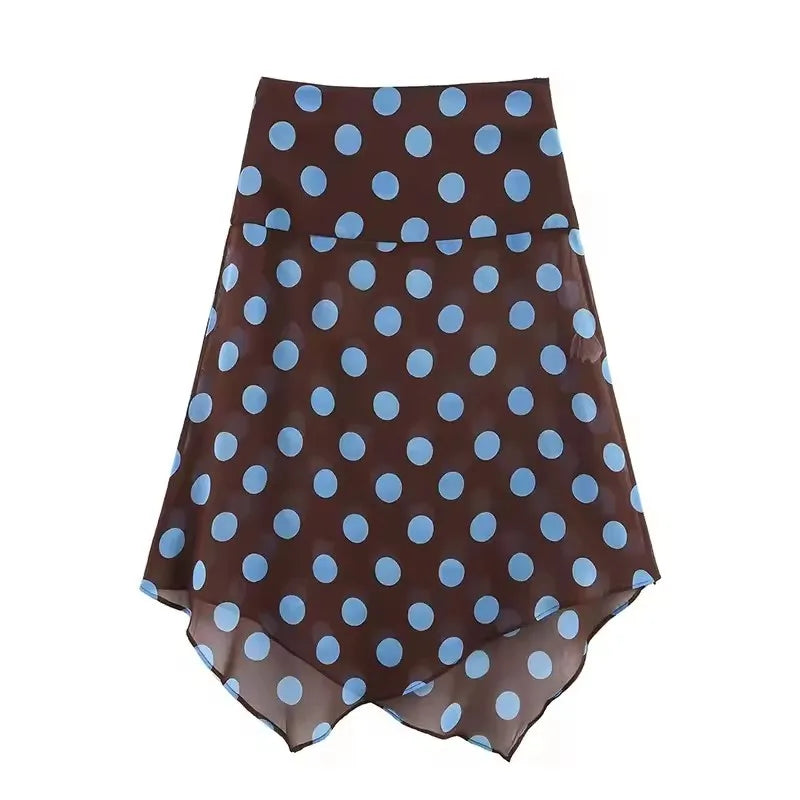 Polka Dot Printed Midi Skirts Two Piece Sets for Women 2026 Summer Chic Scarf Halter Top Suits Beach Woman 2 Piece Outfits