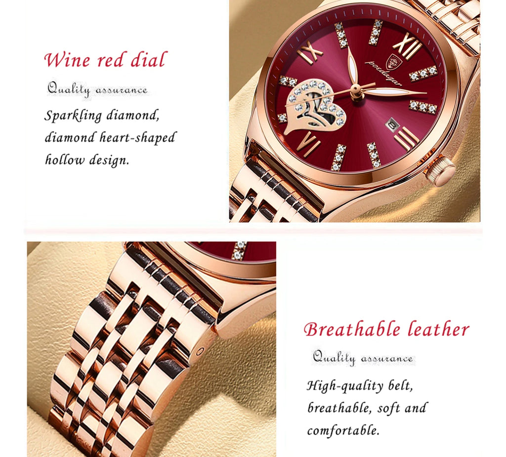 POEDAGAR Luxury Watches For Women Waterproof Luminous Date Stainless Steel Woman Watch Elegant Fashion Quartz Ladies Wristwatch