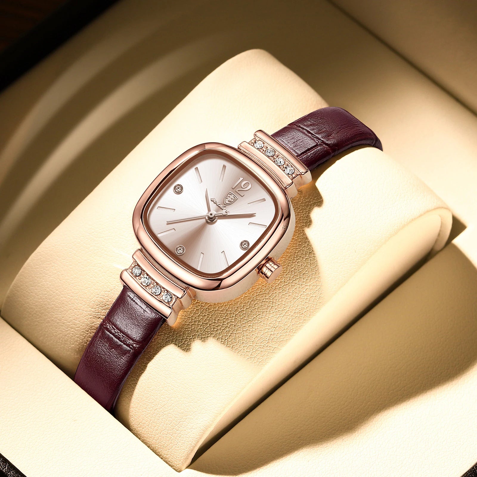 POEDAGAR Fashion Square Diamond Watches For Women High Quality Waterproof Leather Quartz Watch Luxury Elegant Ladies Wristwatch