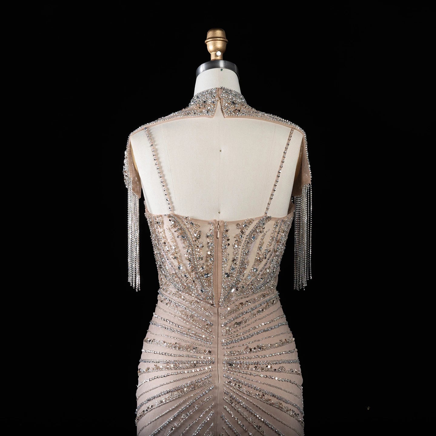 Sharon Said Luxury Mermaid Evening Dress Tassel High Neck Crystal Beaded Women's Formal Gowns for Wedding Party SS184 Customized