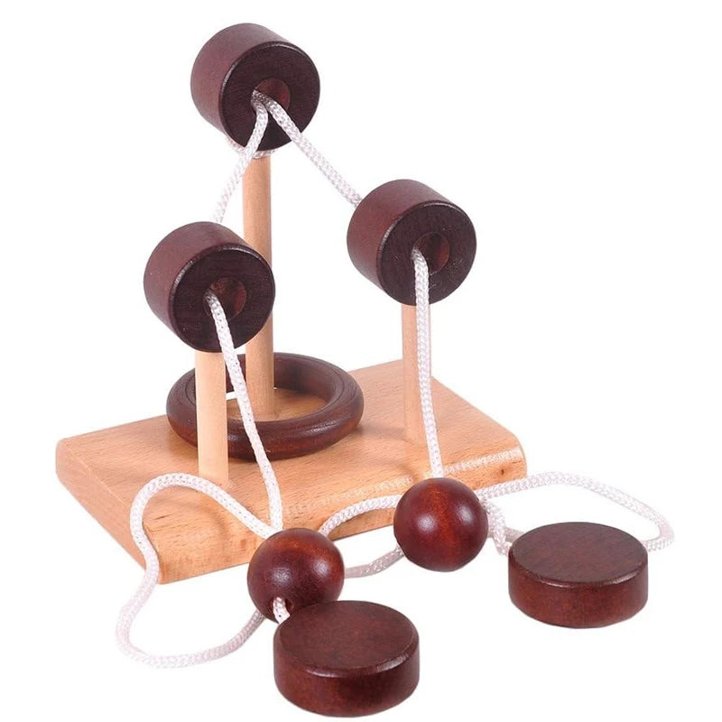 Wooden Rope and Ring Puzzle String Solution Central Brain Teaser For Kids Adults Problem Solving Educational Toys Fun Challenge