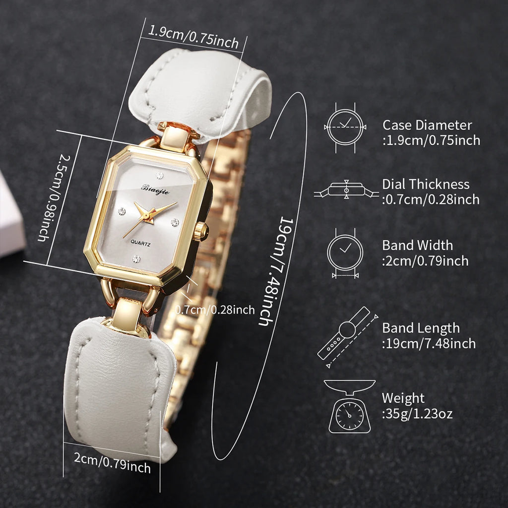 Elegant Rectangle Dial Women Quartz Watch Fashion Rhinestone Leather Strap Ladies Wristwatches Reloj Mujer Clock (Without Box)