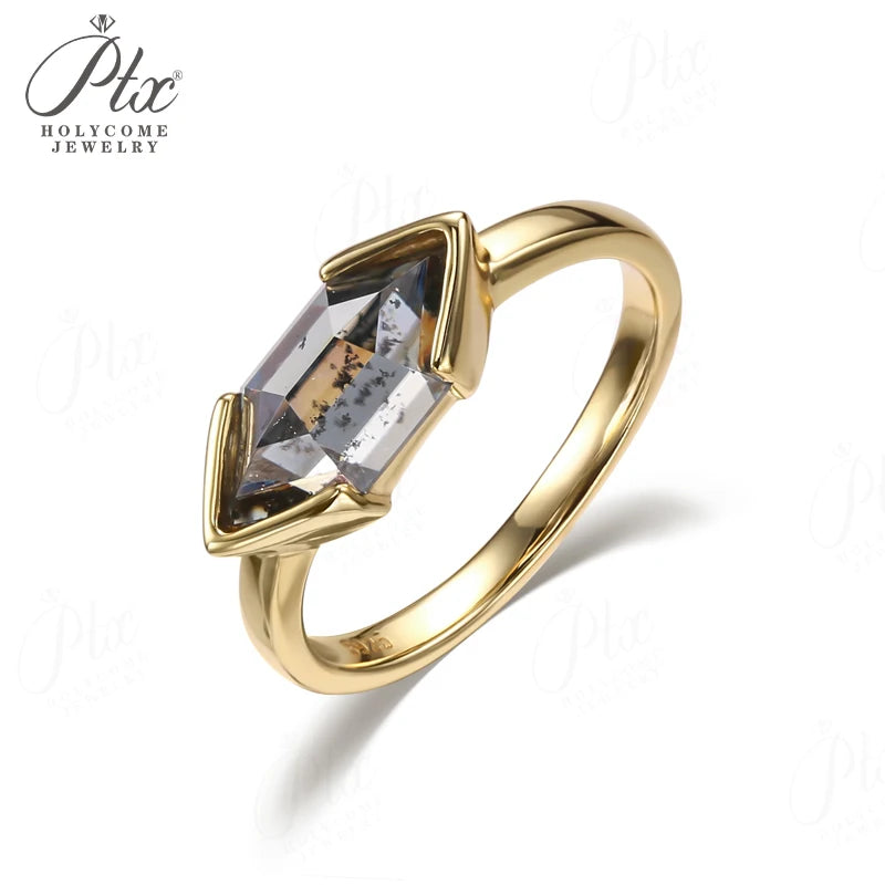 Customize Ring Salt and Pepper Moissanite Diamond Kite Pear Coffin Hexagon Half Moon Cut 925 Silver Wedding Vintage Jewelry