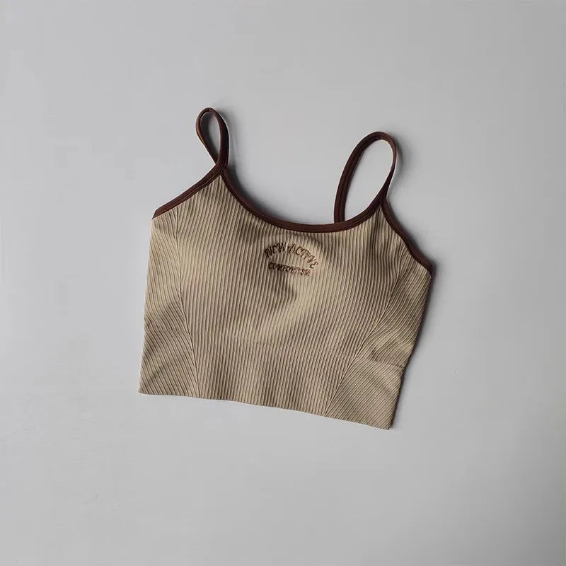 Women Breathable Sports Bra Fitness Tops Gym Crop Top Brassiere Push Up Camisole Sport Bras Gym Workout Top Letter Yoga Bra