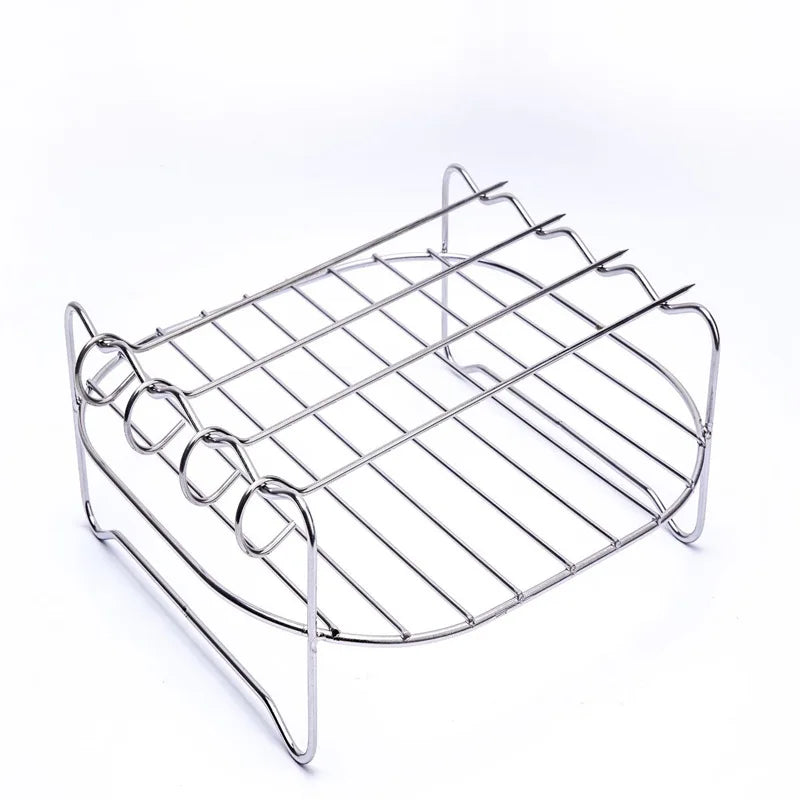 5pcs Air Fryer Rack Set Stainless Steel Double Layer Rack with 4 Skewers Air Fryer Accessories for Ninja Power Airfryer Philips