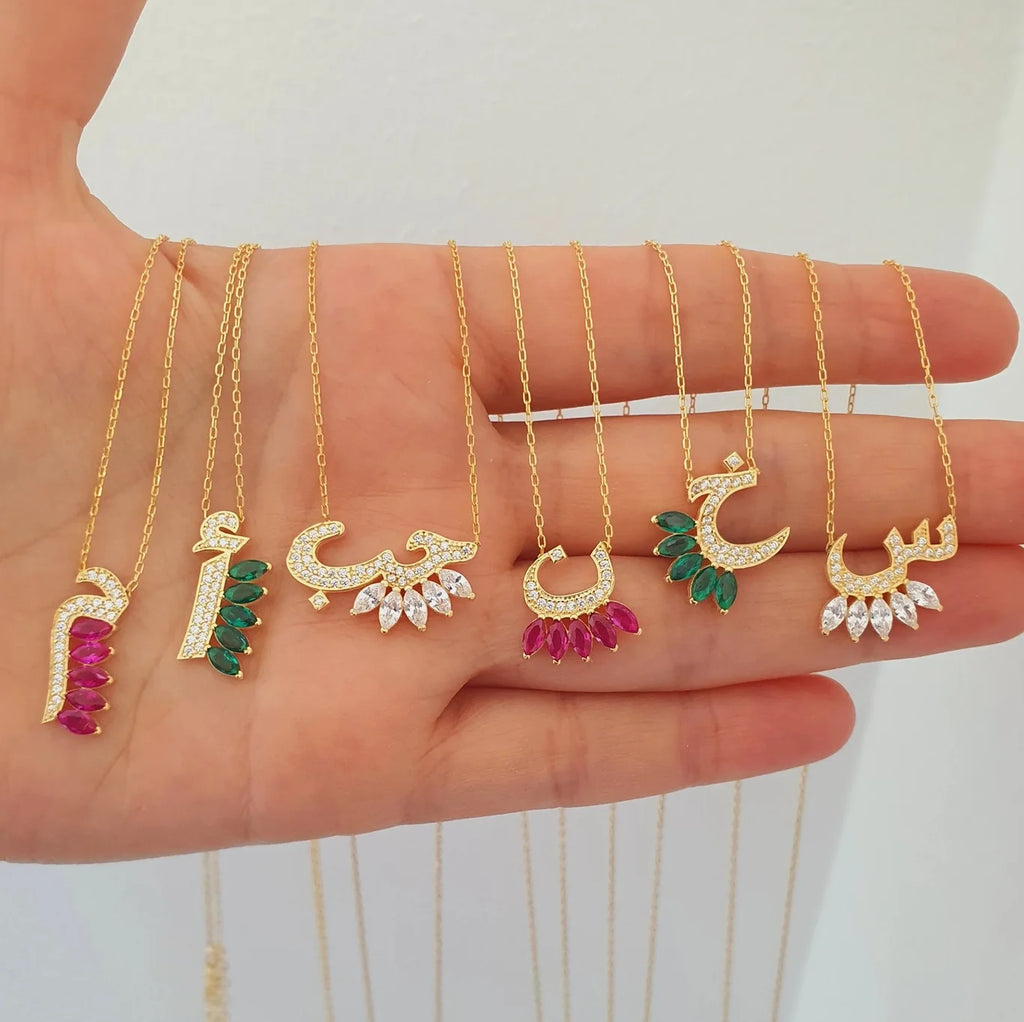 2024 New Wholesale High Quality Fashion Women Jewelry Gold Plated Colorful Arabic Letter Pendant Necklace