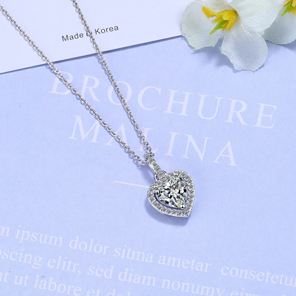 925 Sterling Silver Zircon Heart Pendant Necklace Women Luxury Designer Jewelry Gift Female Jewelry