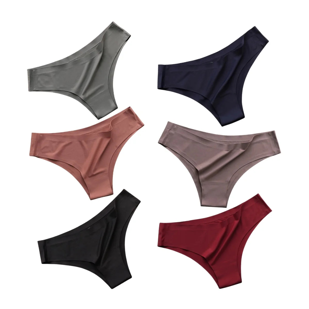 6Pcs/Set Ice Silk Panties Women Seamless Underwear Brazilian Underpants Low Waist G-string Female Solid Color Ultra-thin Briefs