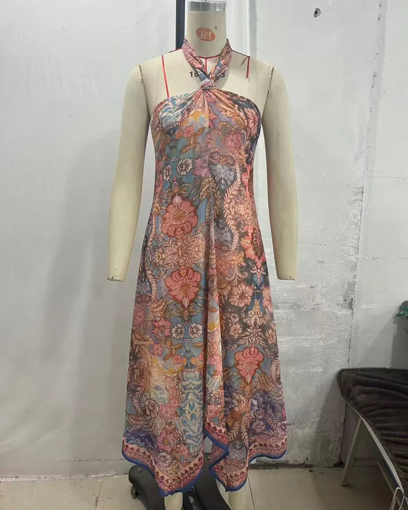 Women's Dress 2026 New Summer Chiffon Halter Dress Casual Chic Vacation Dress Personality Ladies Dress