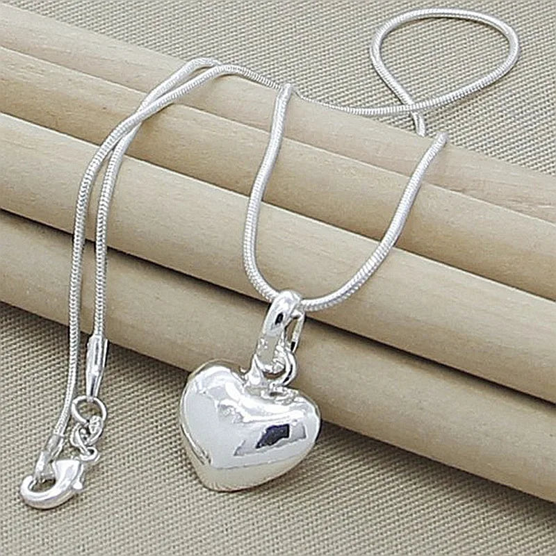 hot sale Silver color Solid Heart Necklace 18-30 Inch Snake Chain For Women Girl Wedding Charm Fashion Jewelry luxury