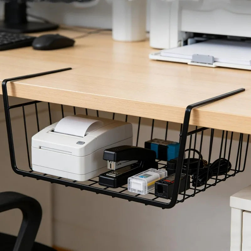 Under Shelf Storage Basket Home Multifunctional Iron Closet Desk Hanging Mesh Basket Kitchen Bathroom Save Space Storage Rack