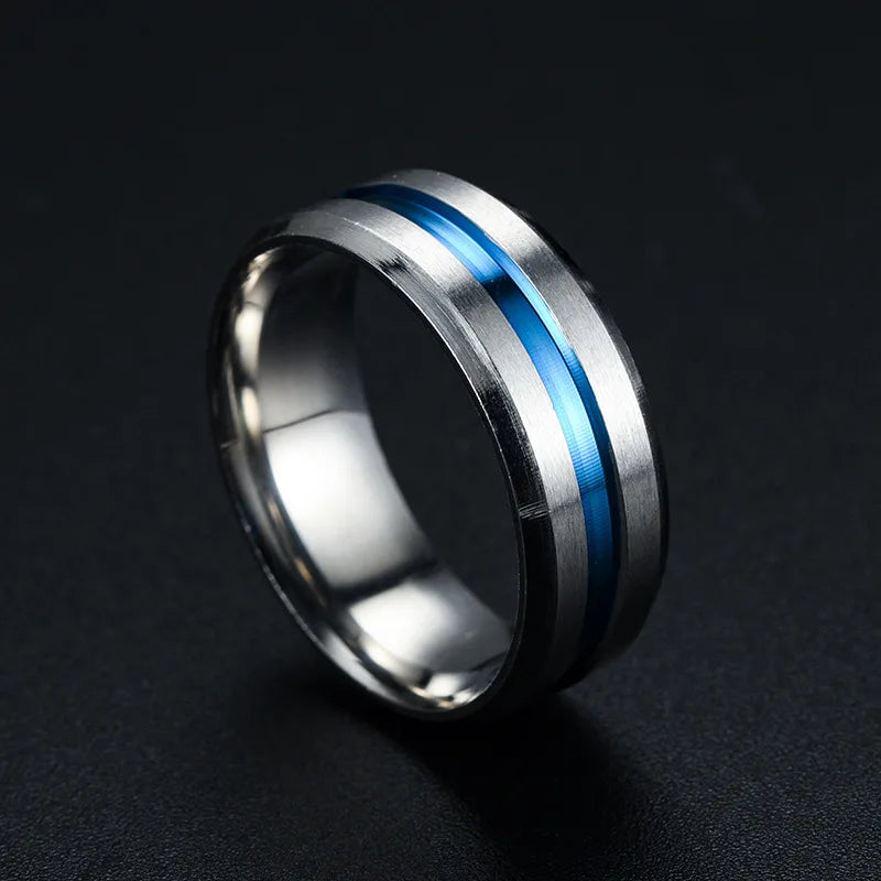 8MM Black Titanium Ring for Men Boys Simple Stainless steel Rings Trendy Rainbow Groove Rings Jewelry Accessories Gifts