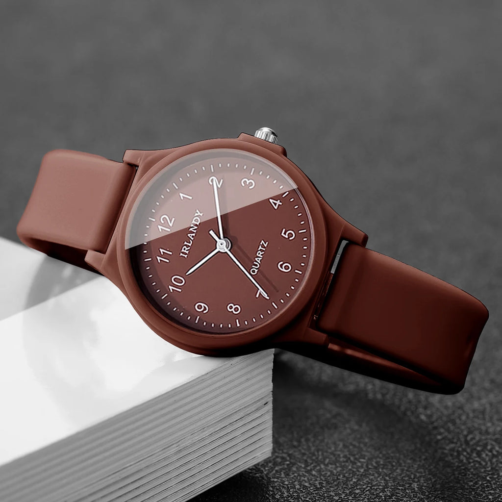 Fashion Silicone Band Women Quartz Watch Simple Arabic Dial  Girls Students Wristwatches Reloj Mujer (Without Box)