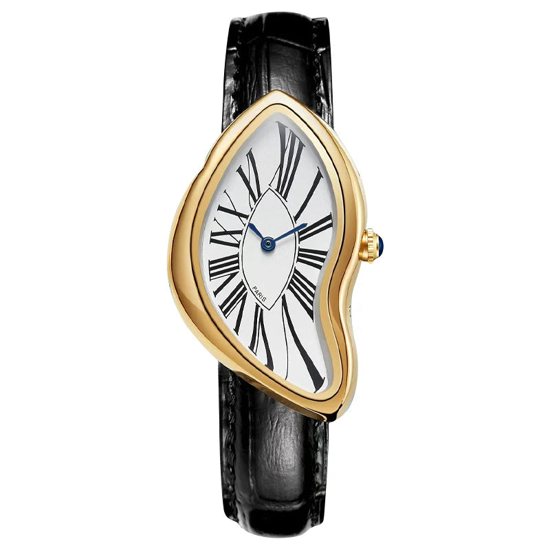 Medieval Retr Watches Alien Watches Melt And Twist Y2k Ladies Men Leather Strap  Advanced Quartz Watch Irregular Case Leather