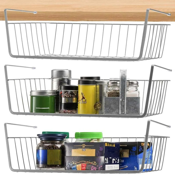 Under Shelf Storage Basket Home Multifunctional Iron Closet Desk Hanging Mesh Basket Kitchen Bathroom Save Space Storage Rack