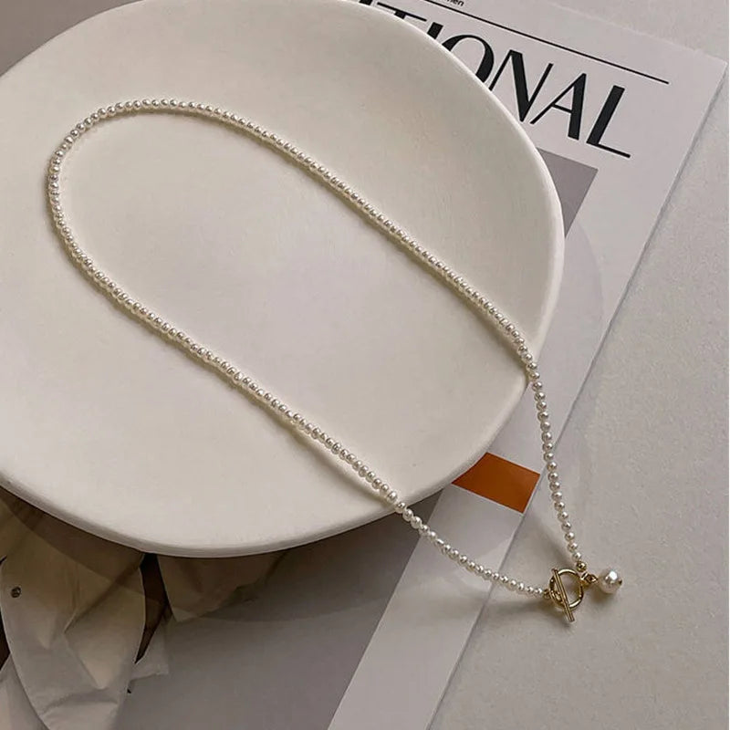 Minar Classic Natural Freshwater Pearl Beaded Necklace for Women 14K Real Gold Plated Copper Toggle Clasp Circle Strand Chokers