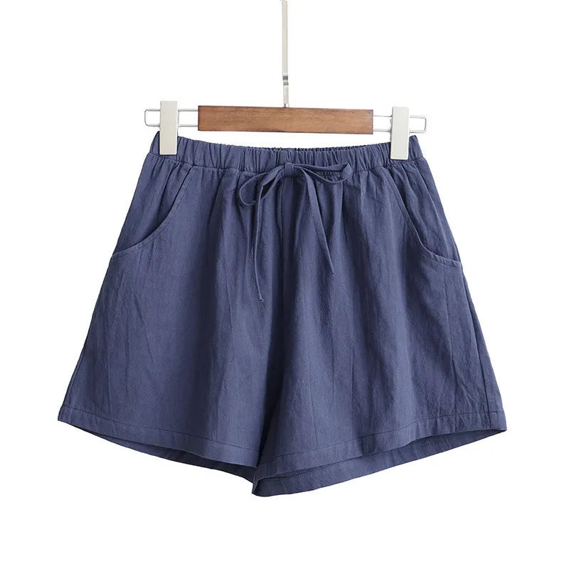 Women Cotton Linen Shorts 2026 New Summer High Waist Casual Sports Shorts Female Solid Color Pocket Loose Beach Hot Short Pants