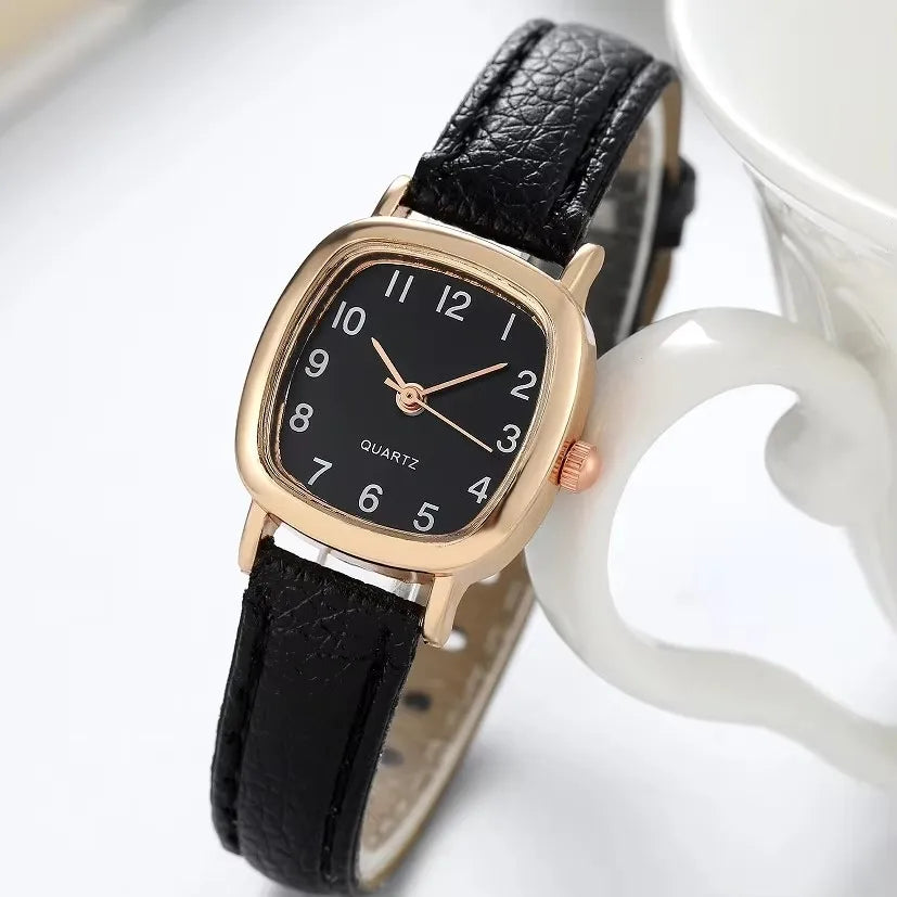 Kegllect Square Women Simple Small Dial Student Watches Vintage Belt Quartz Wristwatch