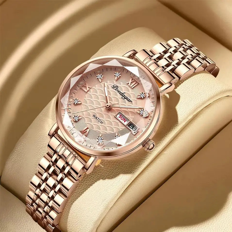 POEDAGAR Original Luxury Women Watch Week Date Waterproof Luminous Stainless Steel Woman Watches Simple Trendy Ladies Wristwatch