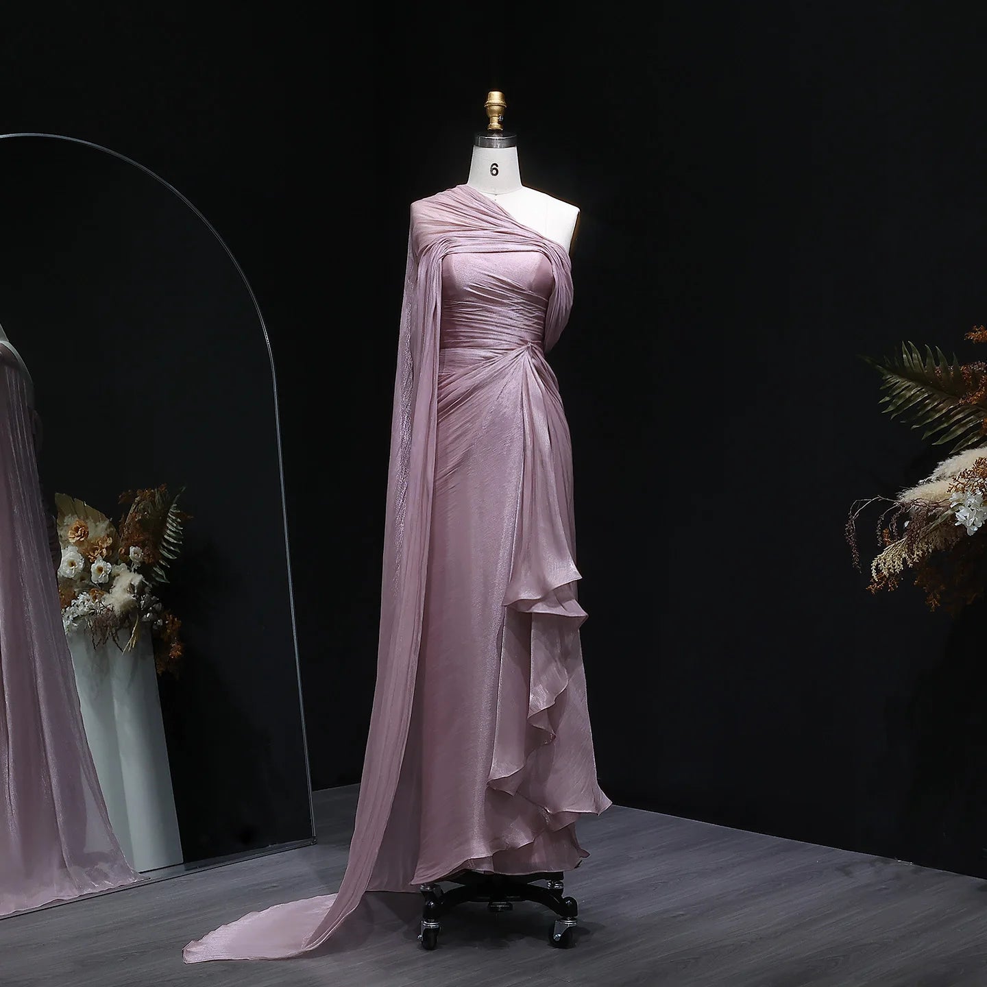 Sharon Said 2026 Women's Elegant Evening Dresses with Draped Cape Formal Birthday Gown Pink One Shoulder Arabic SF199 Customized