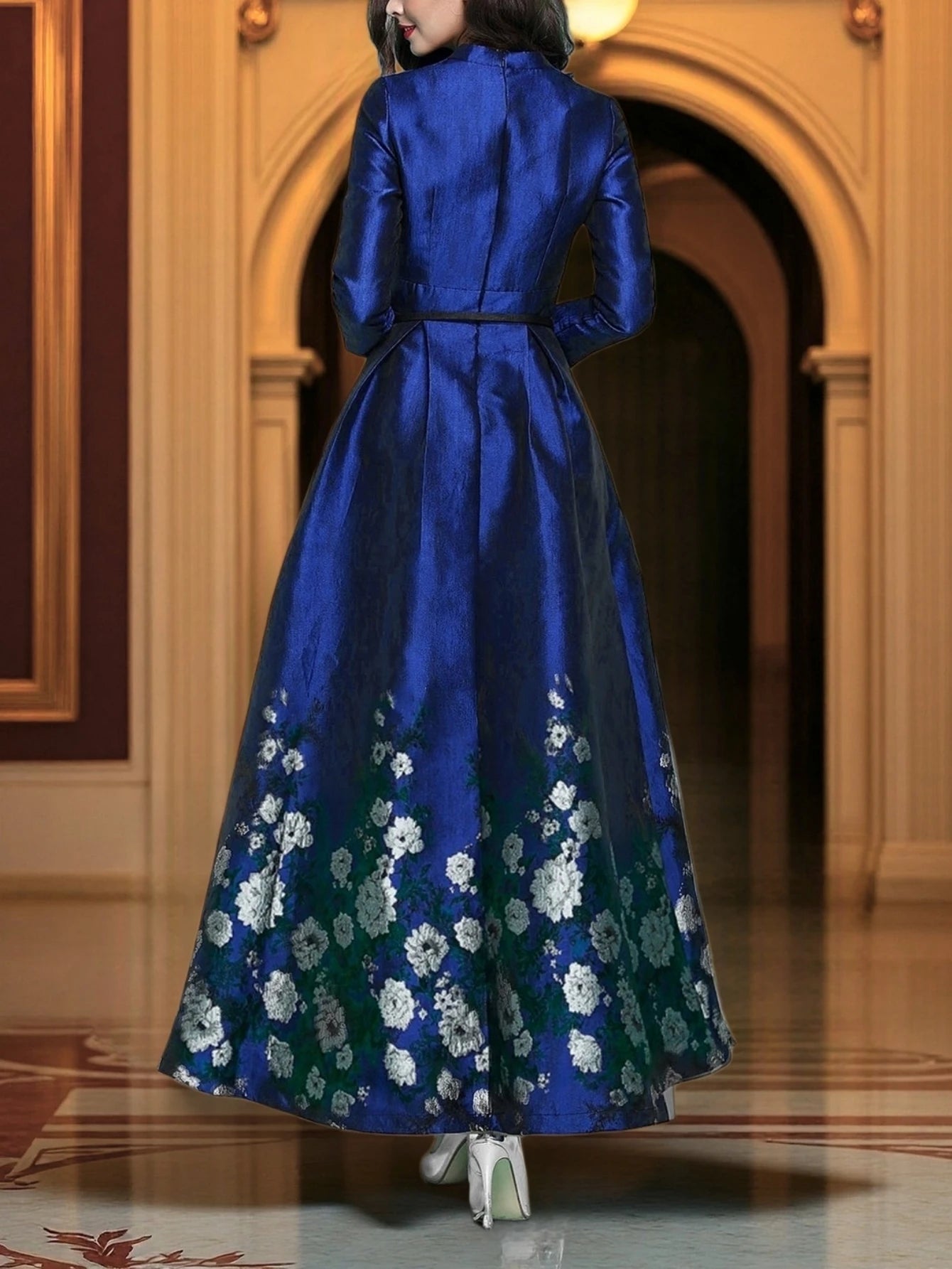 New Model Luxurious and elegant jacquard dress long dress for evening party long-sleeved dress without belt formal dress