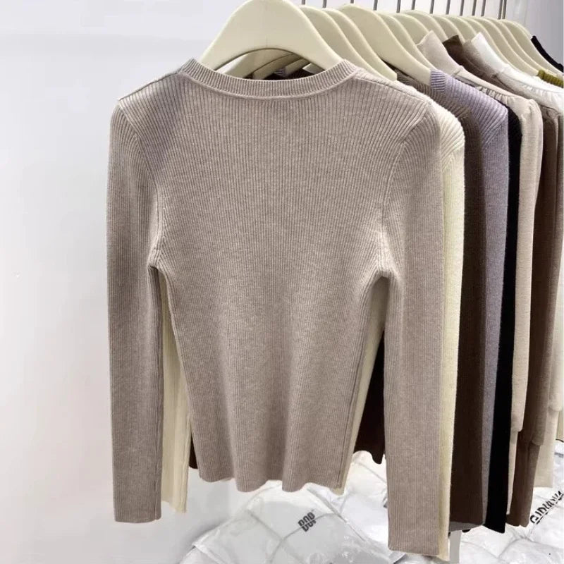 Zjaiss Solid Color O-neck Knitted Pullovers 2026 Women's Autumn Winter New Slim Fit Sweater Soft Warm Simple Base Layer Top