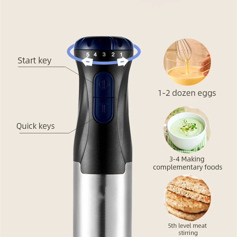 4 in 1 Kitchen Immersion Blender 1000W Stainless Steel Handheld Blender Vegetable Meat Chopper Egg Whisk Smoothie Stick Mixer