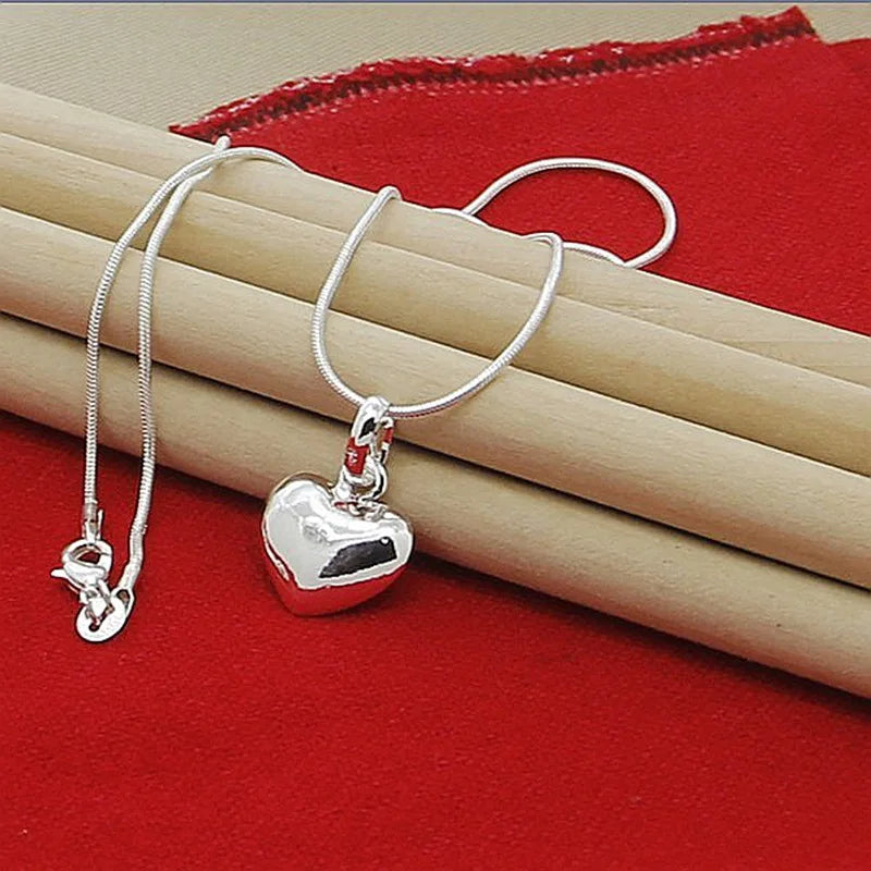 hot sale Silver color Solid Heart Necklace 18-30 Inch Snake Chain For Women Girl Wedding Charm Fashion Jewelry luxury