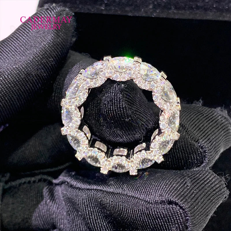 Cadermay luxury 5ct pear cut D VVS moissanite ring with 6mm round moissanite diamond eternity band moissanite ring set for women