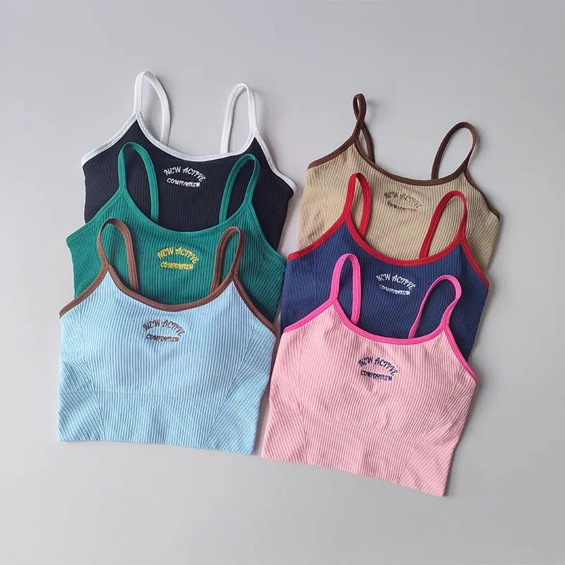 Women Breathable Sports Bra Fitness Tops Gym Crop Top Brassiere Push Up Camisole Sport Bras Gym Workout Top Letter Yoga Bra