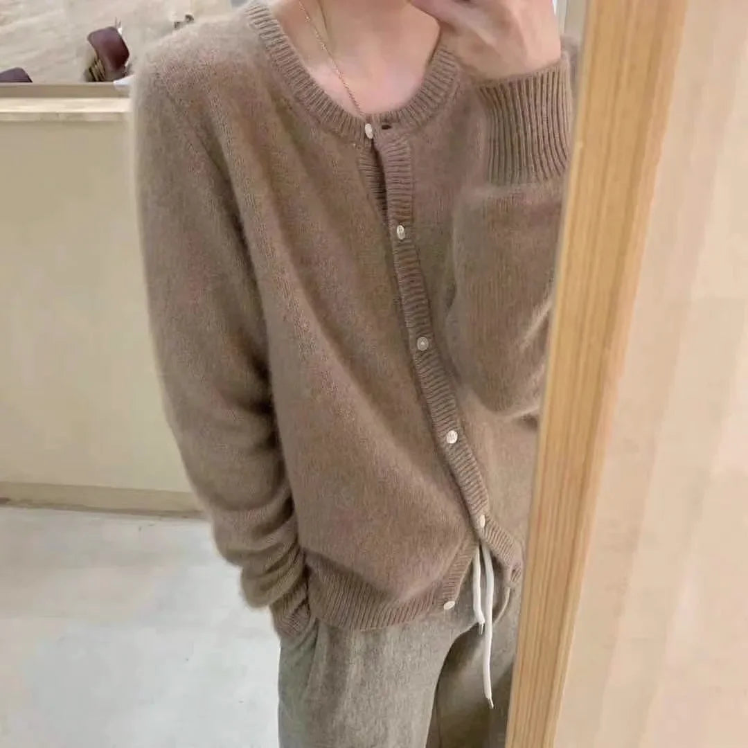 2026 Long Sleeve Vintage Y2k Tops Korean Knitted Cardigan Women's Autumn Winter Fashion O-Neck Versatile Slimming Basis Sweater