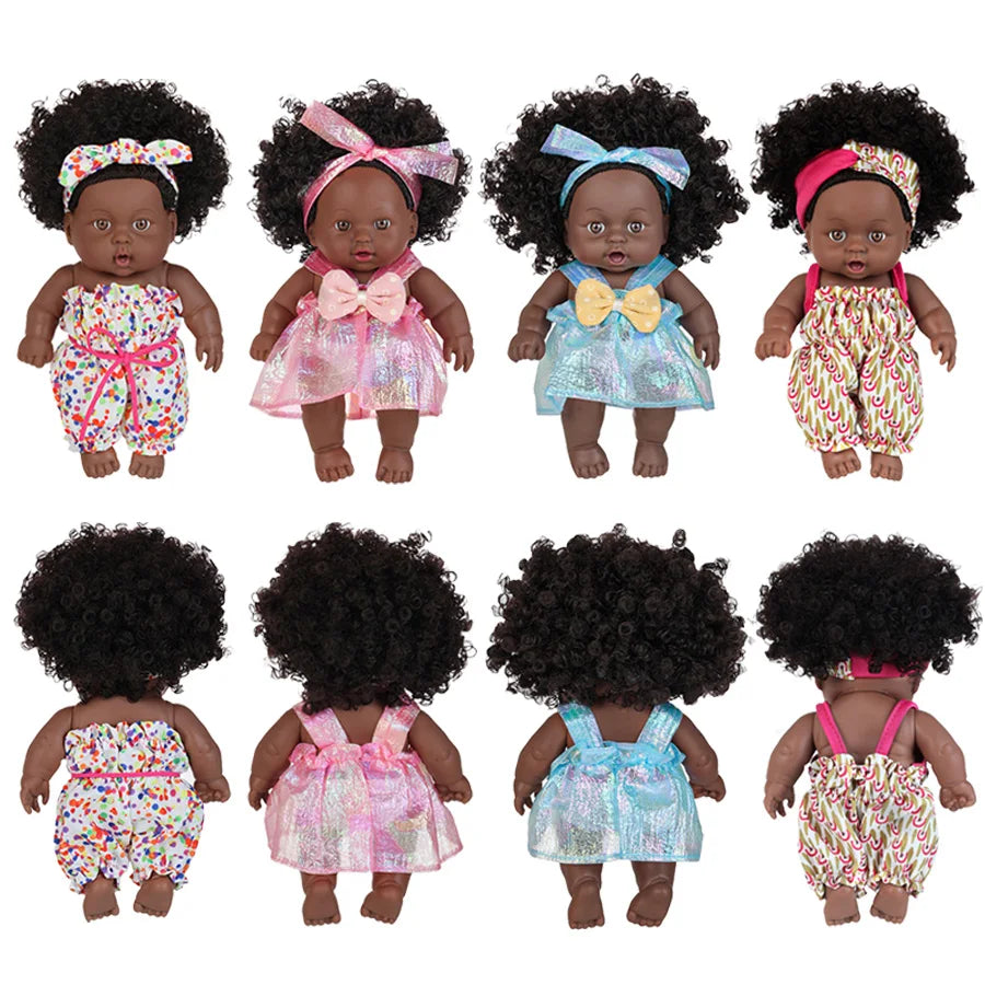 8inch 20cm American African Black Doll with Clothes Full Vinyl Body Curly Hair Doll Realistic Black Baby Doll Girl Birthday Gift