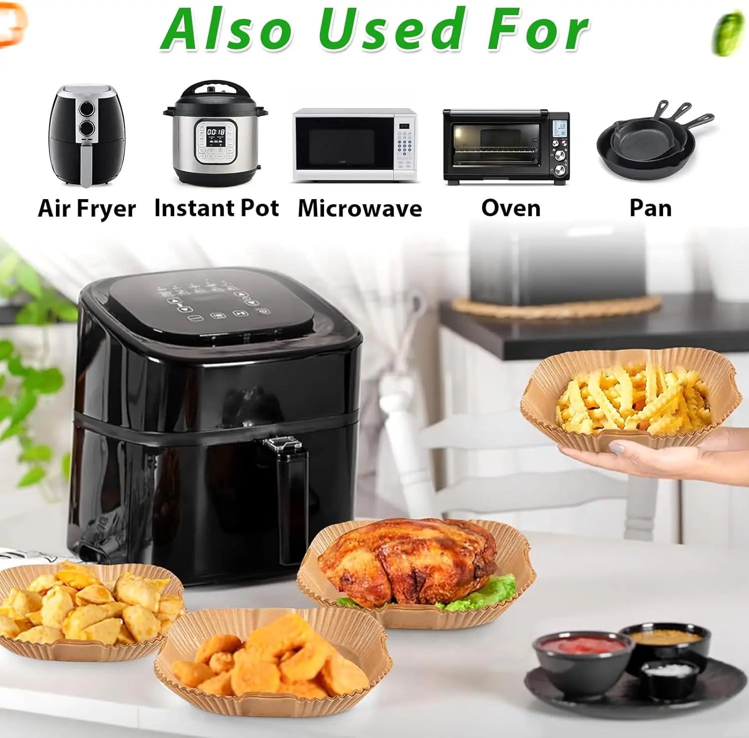 Air fryer Baking Paper 23cm Square for Cosori 6L / 6,2L / 6,4L, Cecotec 7,6L/8L Microwave Oven Kitchen Cookers