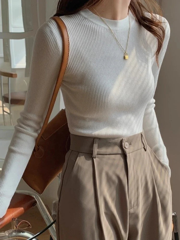Autumn Winter 2026 Chic Casual Basic Women Sweater O-neck Solid Knit Slim Pullovers Female Long Sleeve Warm Versatile Sweater