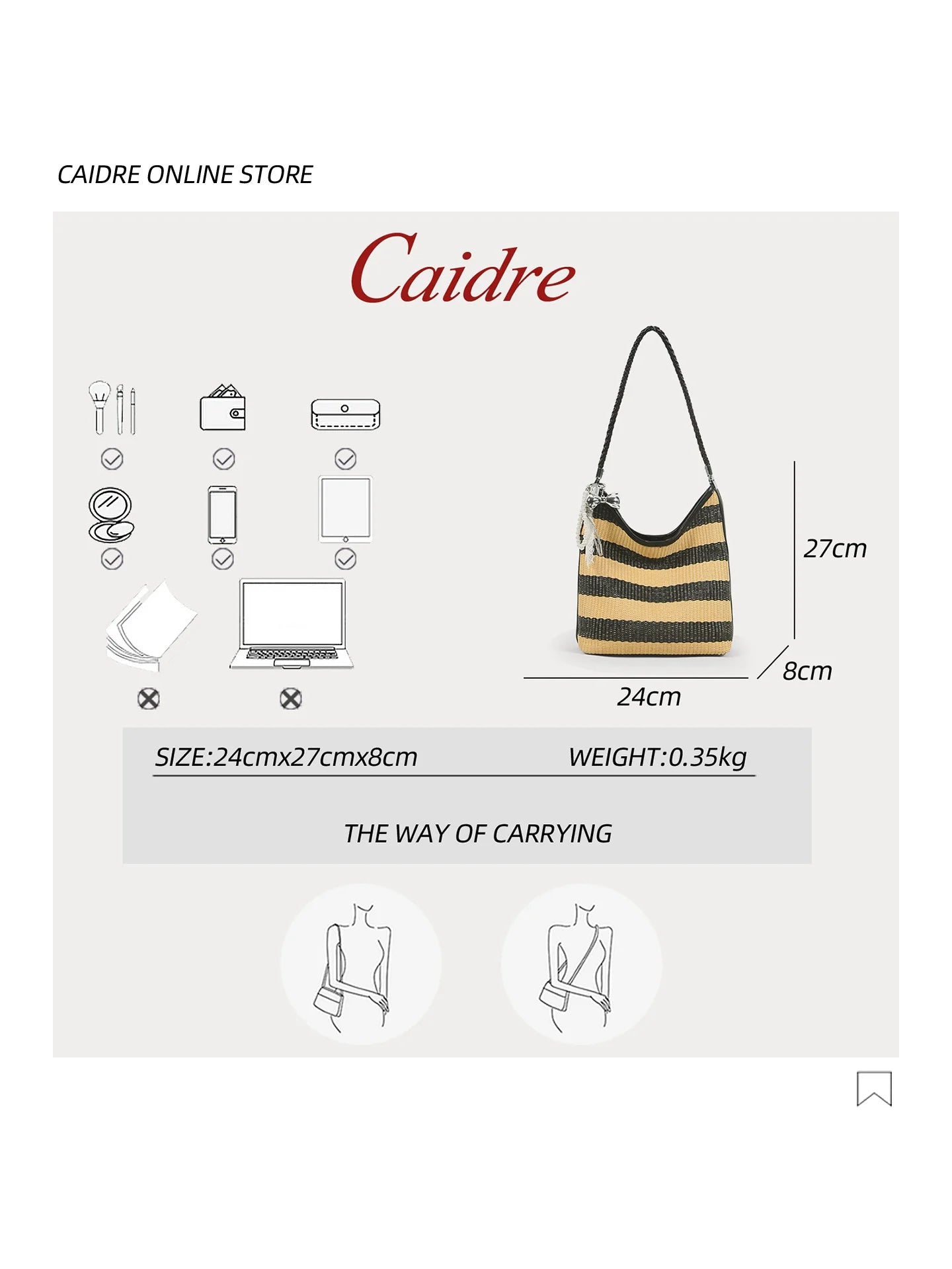 Caidre Holiday Straw Woven Underarm Bag Women's New 2026 Beach Bucket Bag Commute Hobo Large Bag Single Shoulder Crossbody