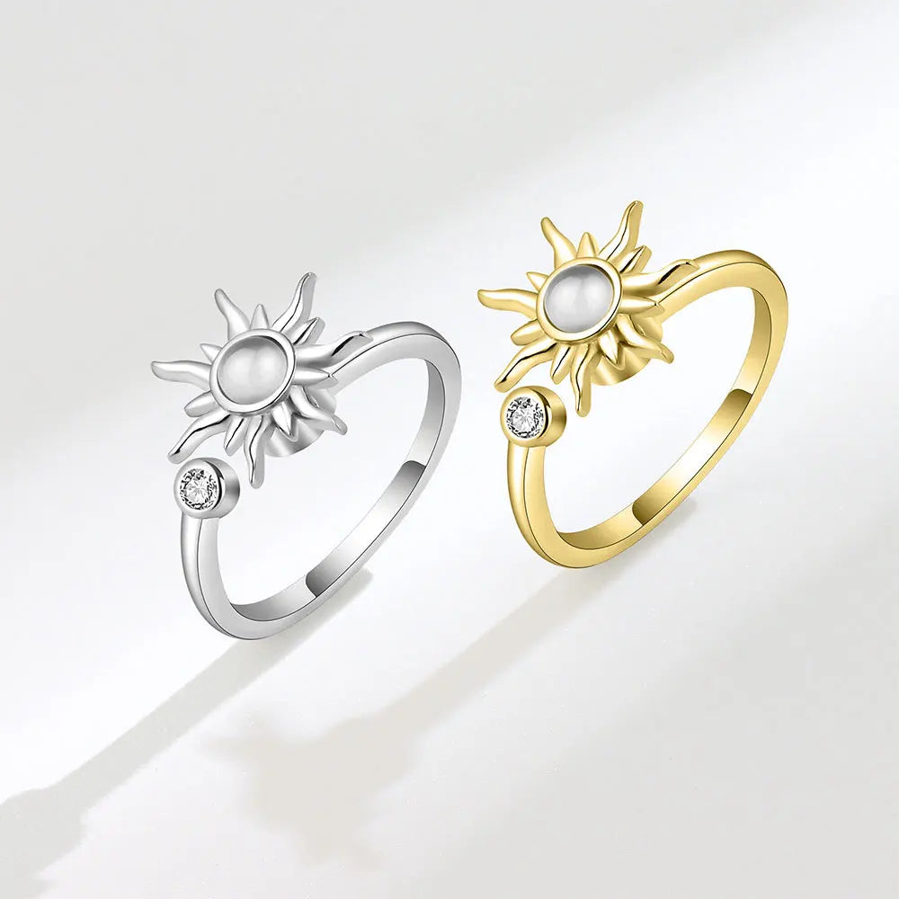 SMJEL Flower Shiny Rhinestone Rotatable Fidget Spinner Ring for Women Anti Anxiety Butterfly Animal Design Anti Stress Accessory