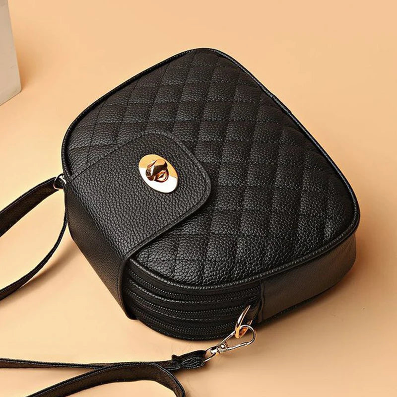 Gentle Compact Quilted Oval Crossbody Bag, Lightweight PU Shoulder Bag with Multi-layer Zipper Storage Space