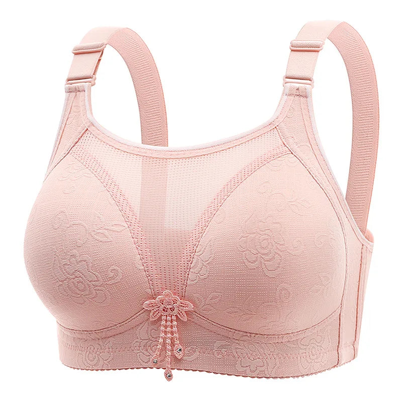 Women's Fashion Plus Size Comfortable Breathable No Steel Ring Gathered Bra Lace Seamless Backless Thin Mold Cup Underwear