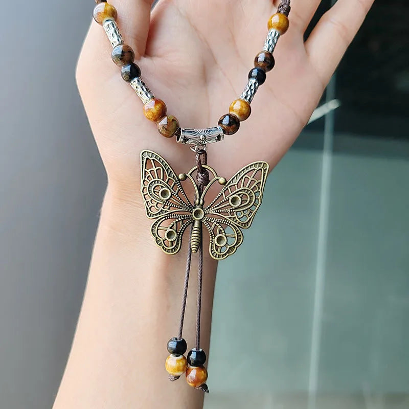 Vintage Handmade Butterfly Ceramic Necklace For Women Ethnic China-Chic Ancient Style Collar Chain Necklace Vacation Accessories