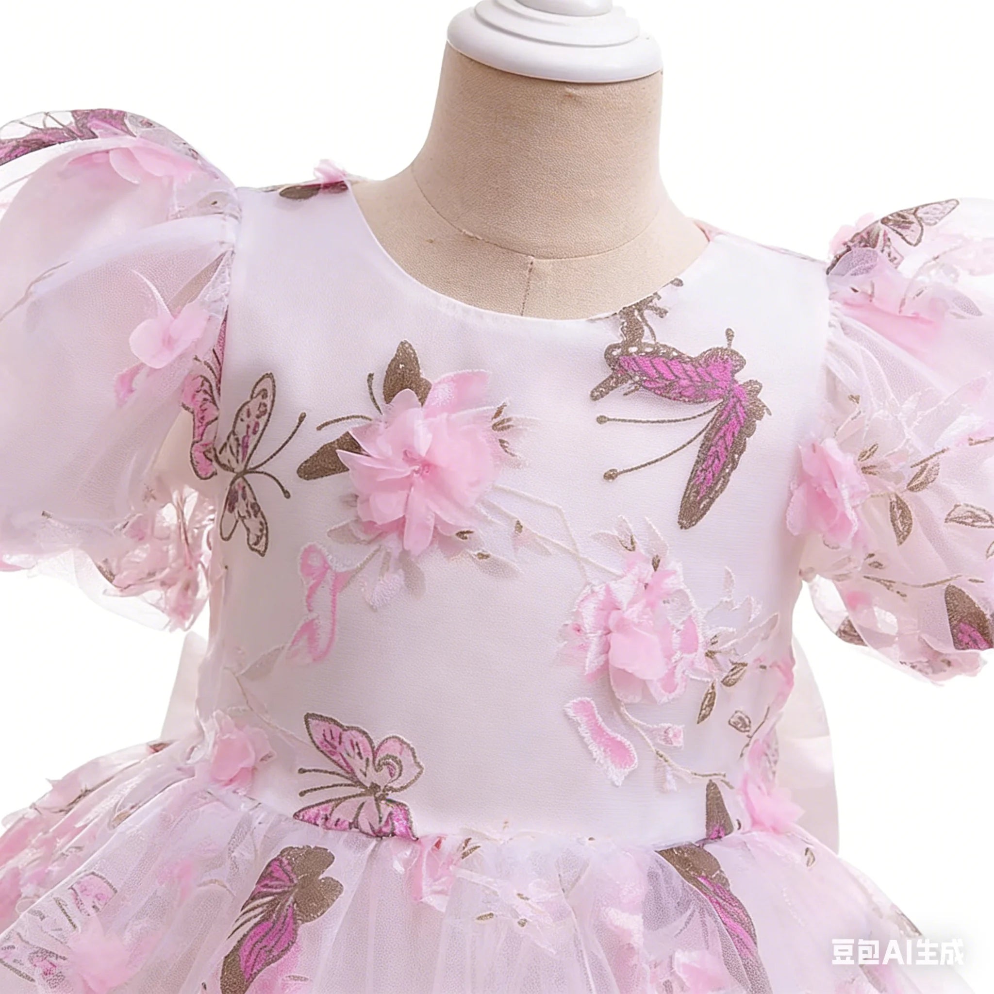 Girls Floral Dress Summer Pink Tulle Princess Dress Flower Girls Embroidered Baptism Gown For Photo Shoot And Wedding Events 2yr