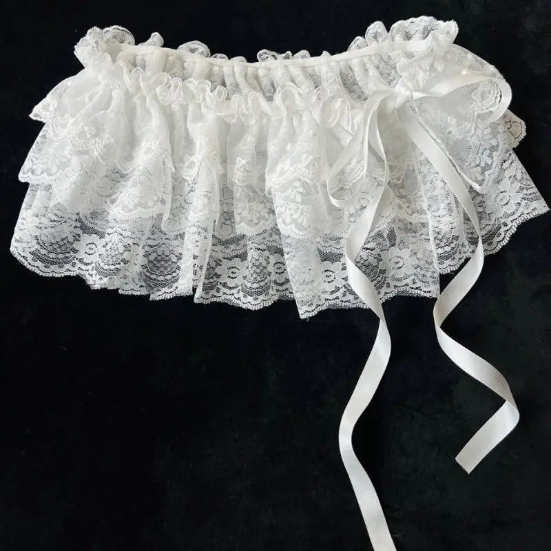 2026 Korean Ins Unique Lace Layered Gauze Skirts Lace Trim A-Line Short Cloth Mini Waist Skirts Harajuku Girl's White Skirts Y2K