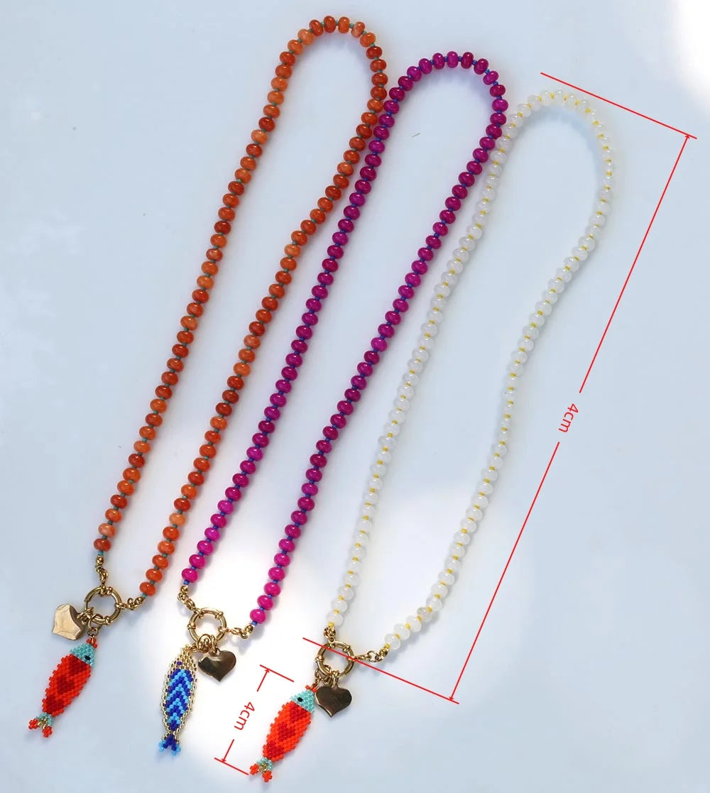 2026 Hot Good quality Ocean Accessories hand knitting fish pendant Stainless Steel Color Preserved Necklace for party and travel