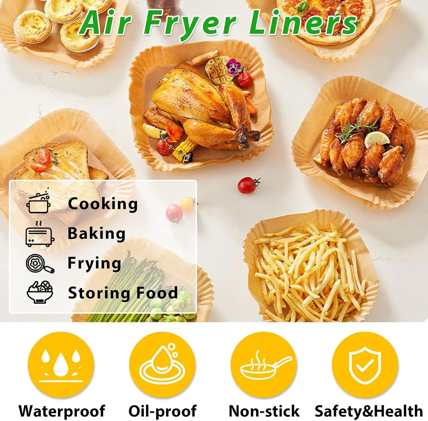 Air fryer Baking Paper 23cm Square for Cosori 6L / 6,2L / 6,4L, Cecotec 7,6L/8L Microwave Oven Kitchen Cookers