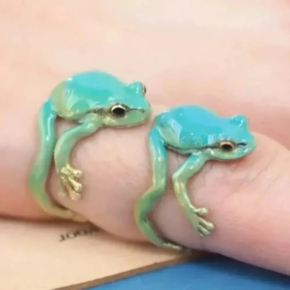 Mini Green Tree Frog Ring Frog Open Rings for Women Men Metal Cute Animal Adjustable Finger Ring Jewelry Birthday Party Gift