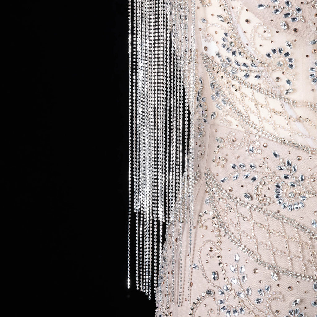 Sharon Said Luxury Mermaid Women's Formal Evening Dress Tassel Crystal High Collar Beaded Saudi Party Gowns SS182 Customized